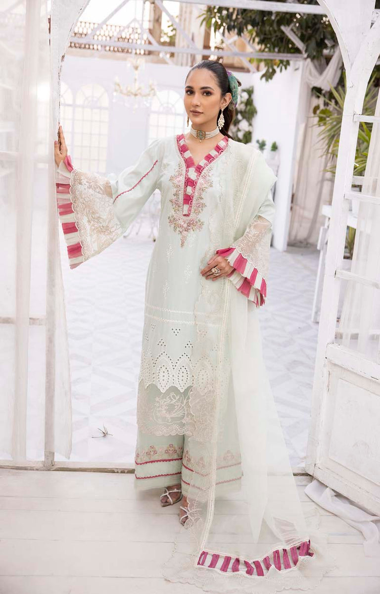 VANIMA | Mint Green Chikan Kurta Suit Set with Pink Floral Embroidery – Summer Casual Collection