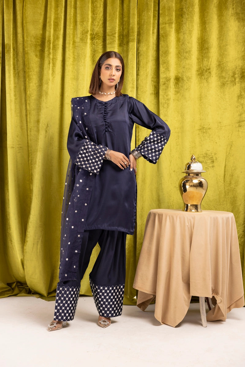 Self Embroidery Work Farshi Salwar Suit Dupatta Set main image 1