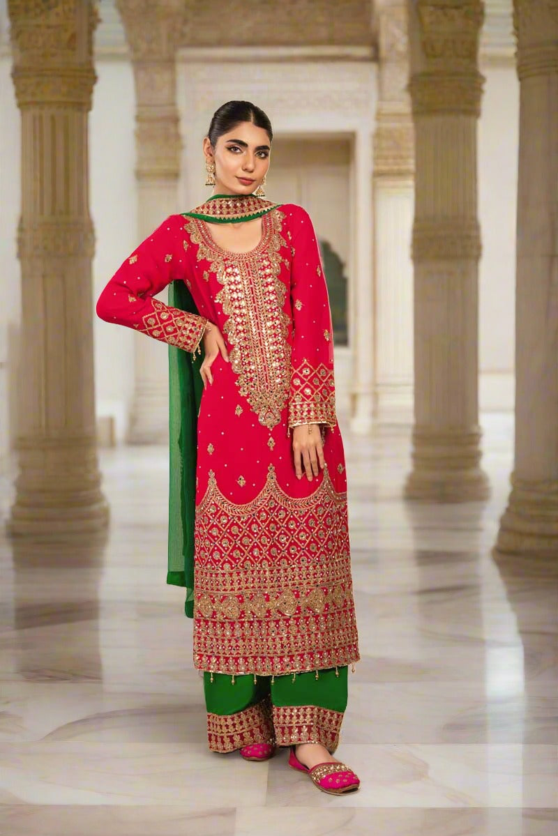 Dr.Haris Embroidered Doriya 3 piece suit With Fancy Shawl - Winter
