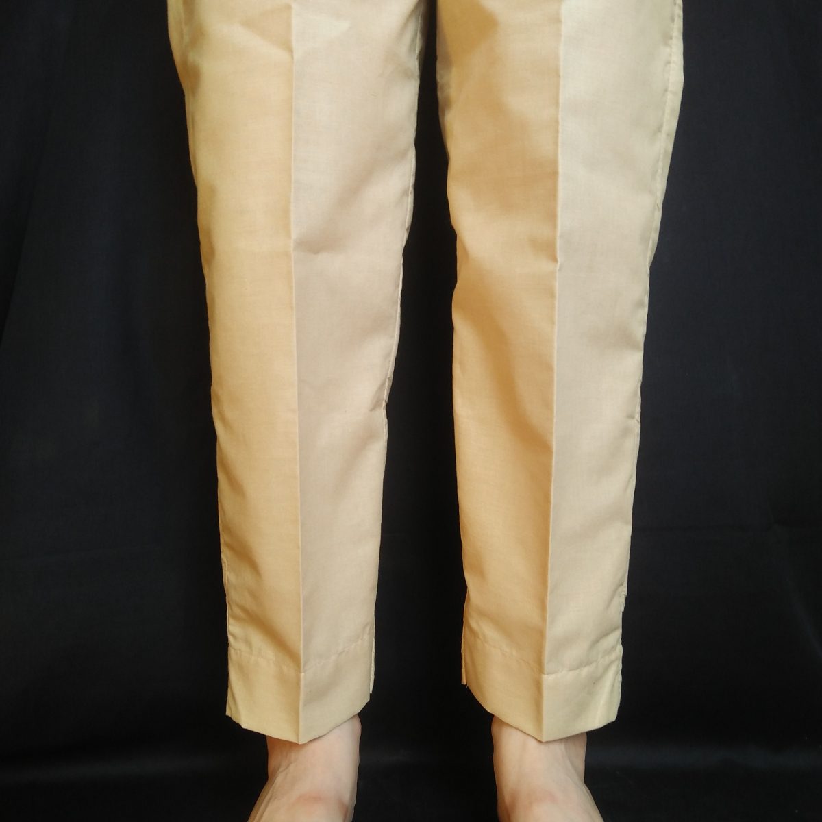 Straight Capri Trousers Plain Beige - Desi Posh