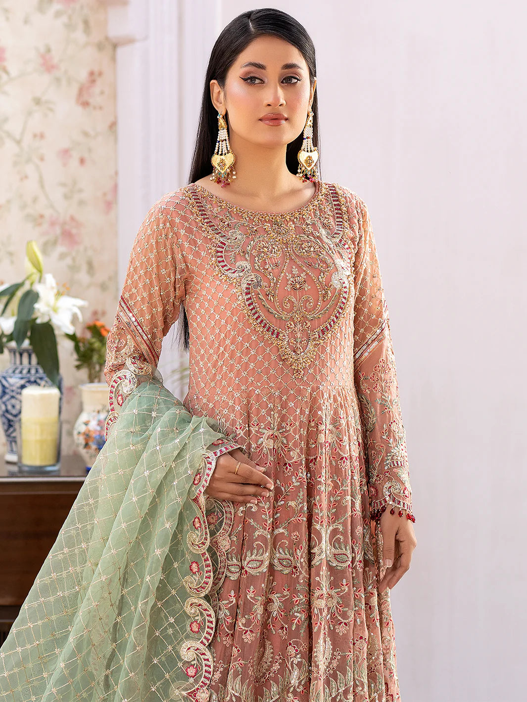 Shah Jahan Embroidered 3 Piece Wedding Gharara Outfit SJ24011 Pink - Desi Posh
