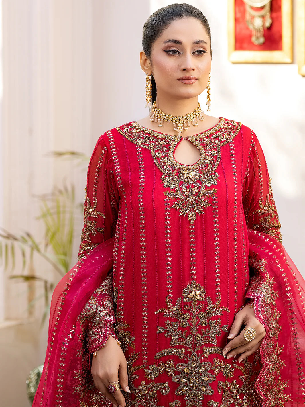 Shah Jahan Embroidered 3 Piece Wedding Sharara Outfit SJ24009 Pink - Desi Posh
