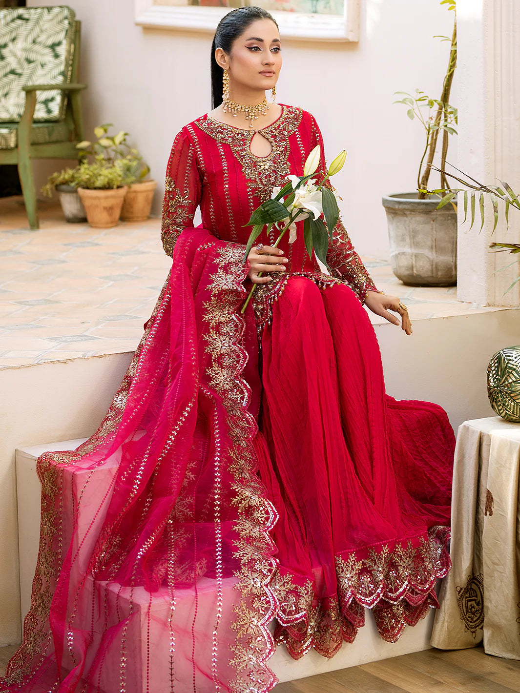 Shah Jahan Embroidered 3 Piece Wedding Sharara Outfit SJ24009 Pink - Desi Posh