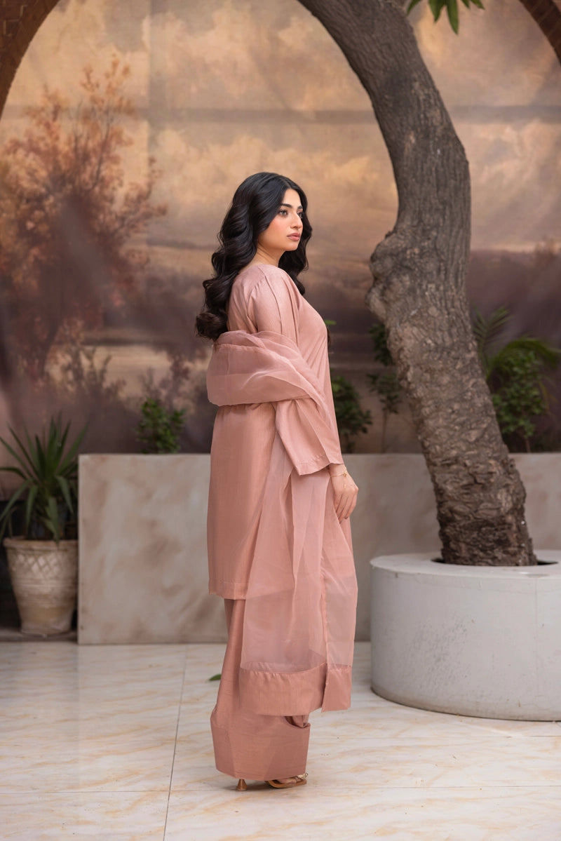 Firdous Eid Raw Silk Light Pink Suit With Farshi Salwar and Net Dupatta - Desi Posh