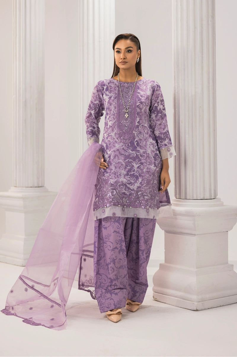 Sehar Eid Silk Monal Pakistani Suit With Farshi Salwar DG52 - Desi Posh