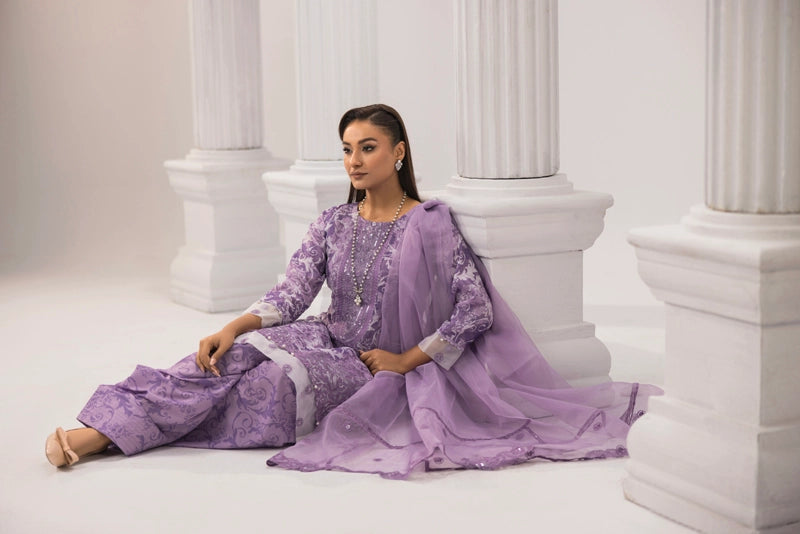 Sehar Eid Silk Monal Pakistani Suit With Farshi Salwar DG52 - Desi Posh
