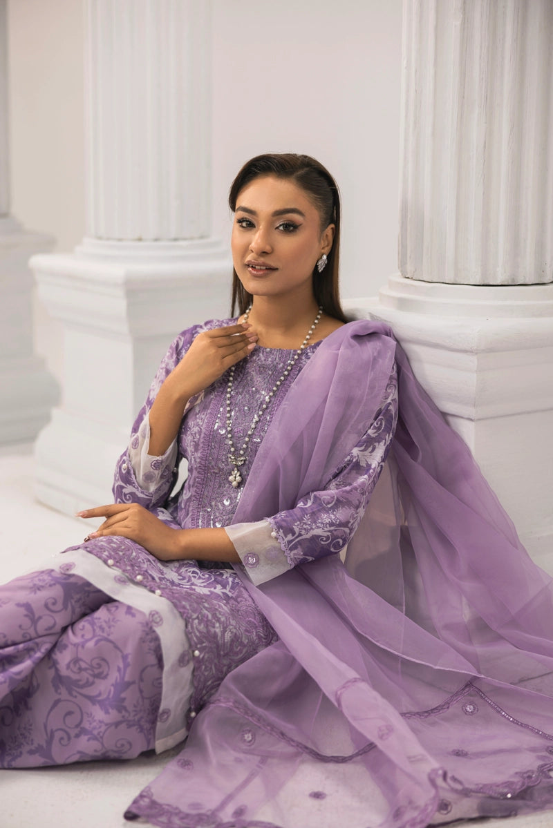 Sehar Eid Silk Monal Pakistani Suit With Farshi Salwar DG52 - Desi Posh