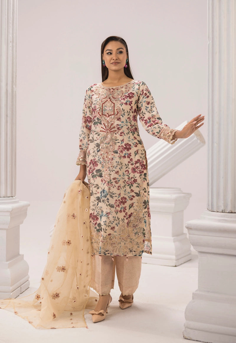 Sehar Eid Silk Monal Pakistani Suit With Palazzo Trousers DG50 - Desi Posh