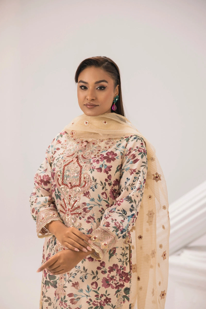 Sehar Eid Silk Monal Pakistani Suit With Palazzo Trousers DG50 - Desi Posh