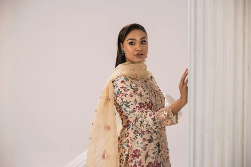 Sehar Eid Silk Monal Pakistani Suit With Palazzo Trousers DG50 - Desi Posh