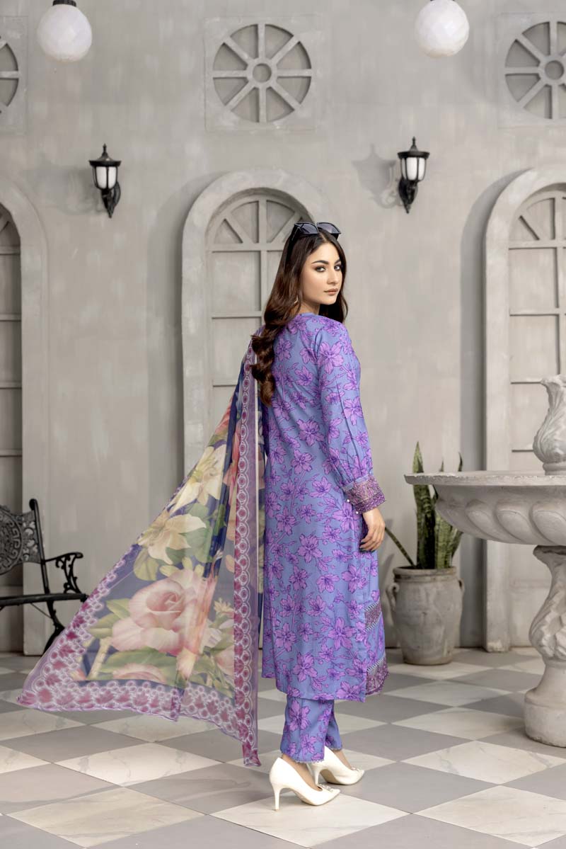 Nisa Linen Embroidered Eid 3 Piece Suit With Chiffon Dupatta MC03 - Desi Posh