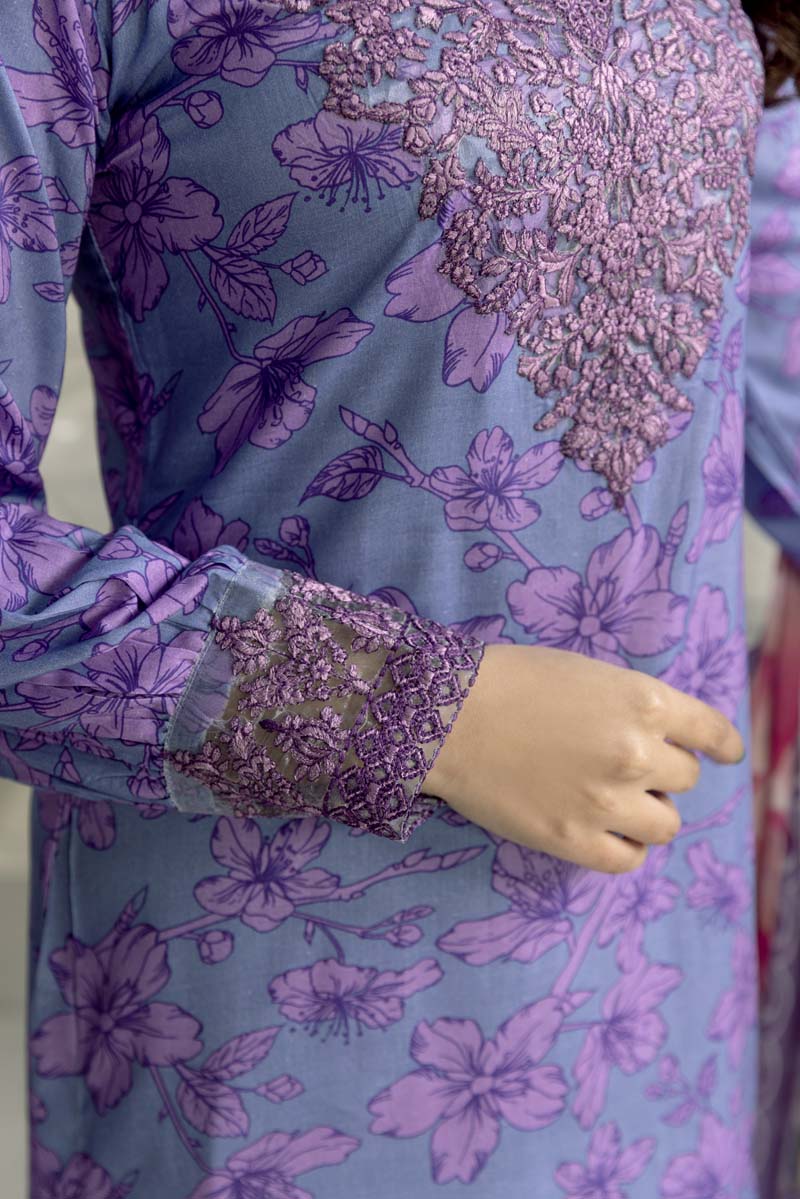 Nisa Linen Embroidered Eid 3 Piece Suit With Chiffon Dupatta MC03 - Desi Posh