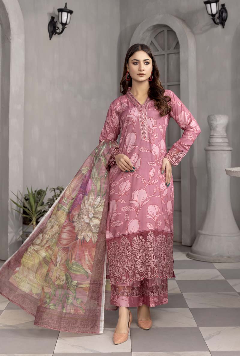 Nisa Linen Embroidered Eid 3 Piece Suit With Chiffon Dupatta MC01 - Desi Posh