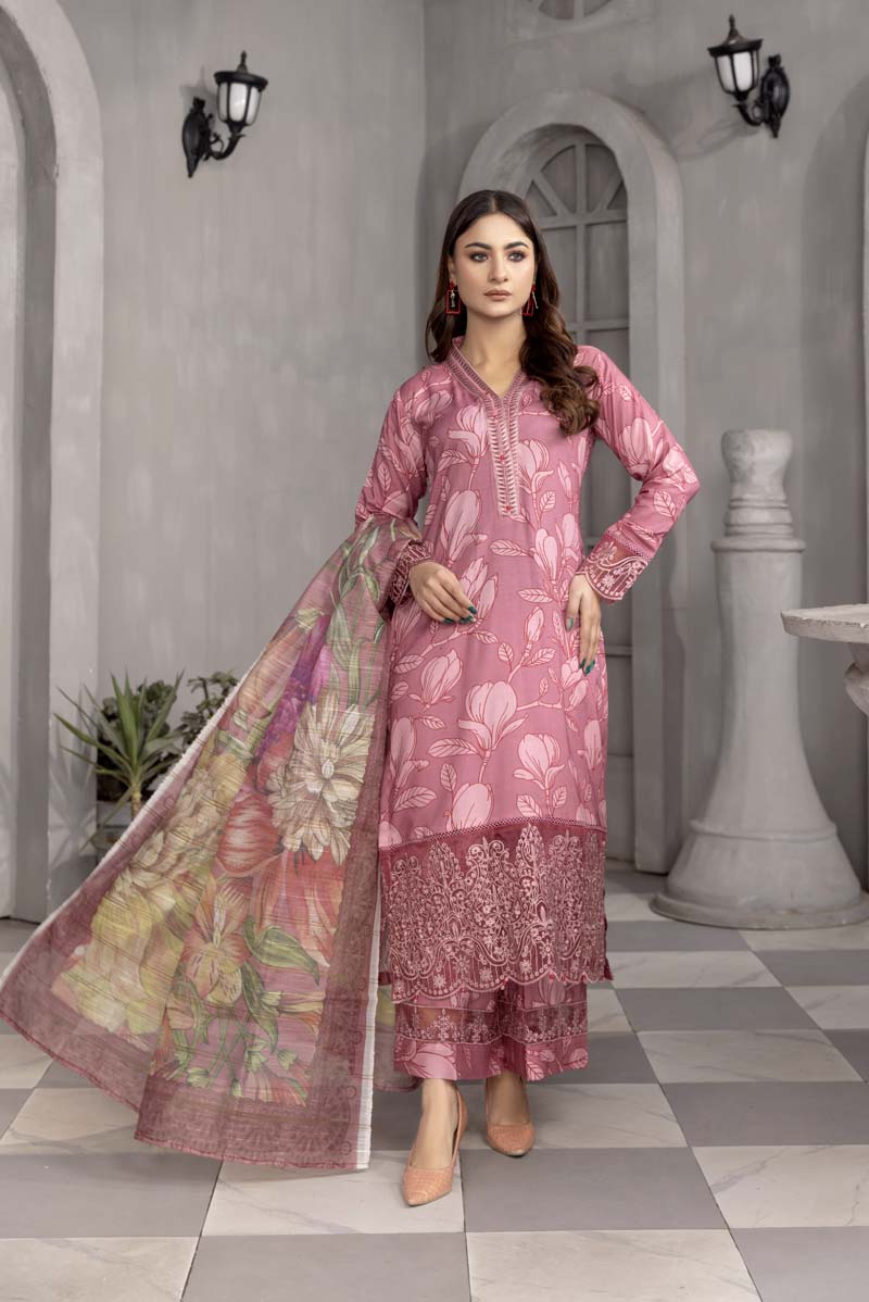 Nisa Linen Embroidered Eid 3 Piece Suit With Chiffon Dupatta MC01 - Desi Posh