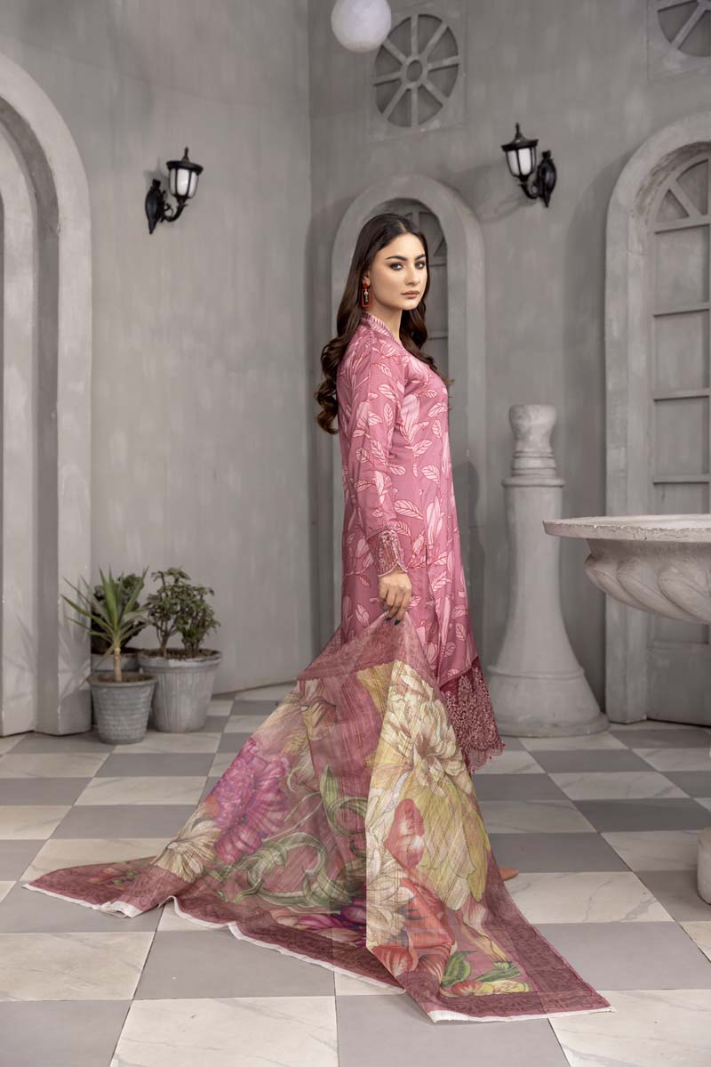 Nisa Linen Embroidered Eid 3 Piece Suit With Chiffon Dupatta MC01 - Desi Posh