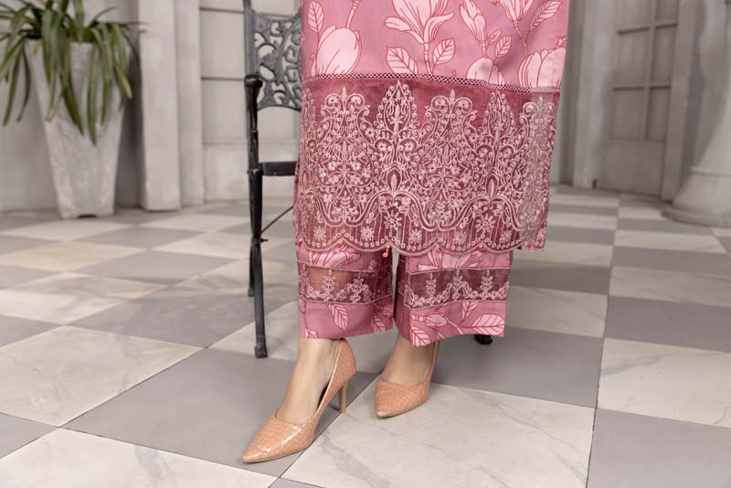 Nisa Linen Embroidered Eid 3 Piece Suit With Chiffon Dupatta MC01 - Desi Posh