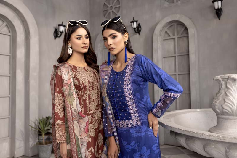 Nisa Linen Embroidered Eid 3 Piece Suit With Chiffon Dupatta MC05 - Desi Posh