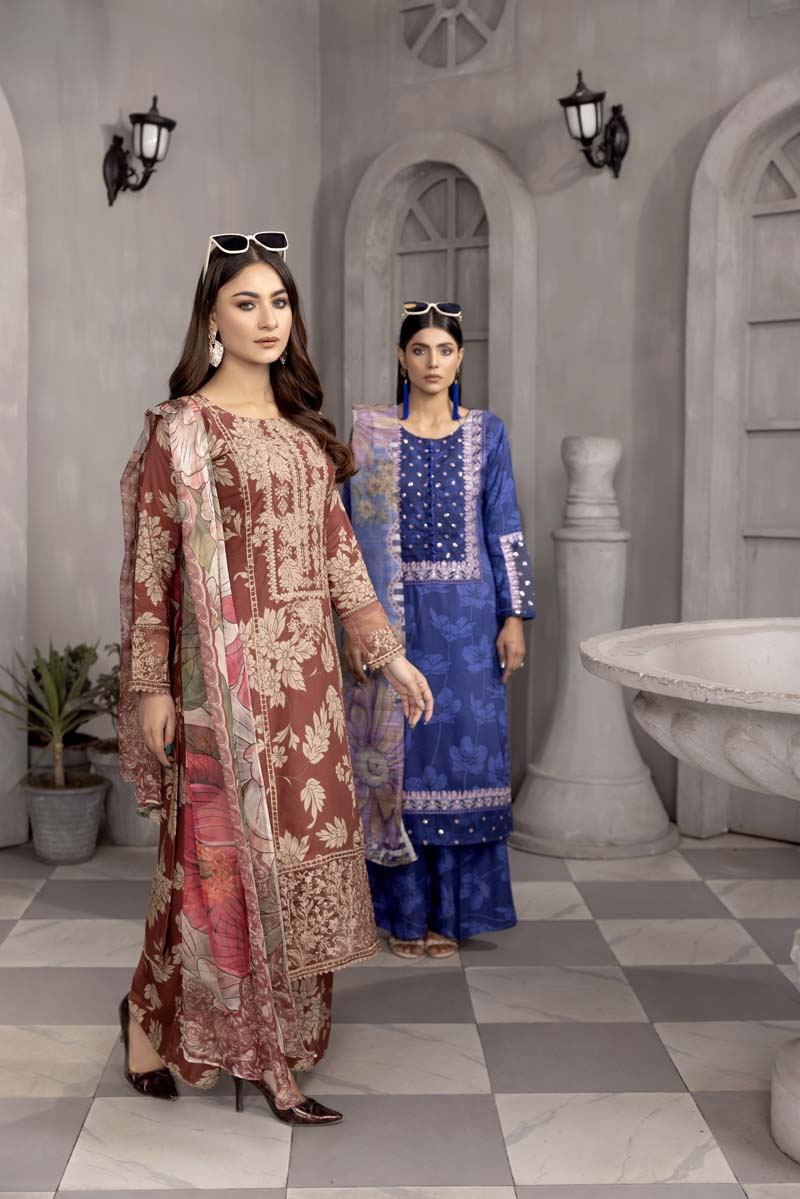 Nisa Linen Embroidered Eid 3 Piece Suit With Chiffon Dupatta MC05 - Desi Posh