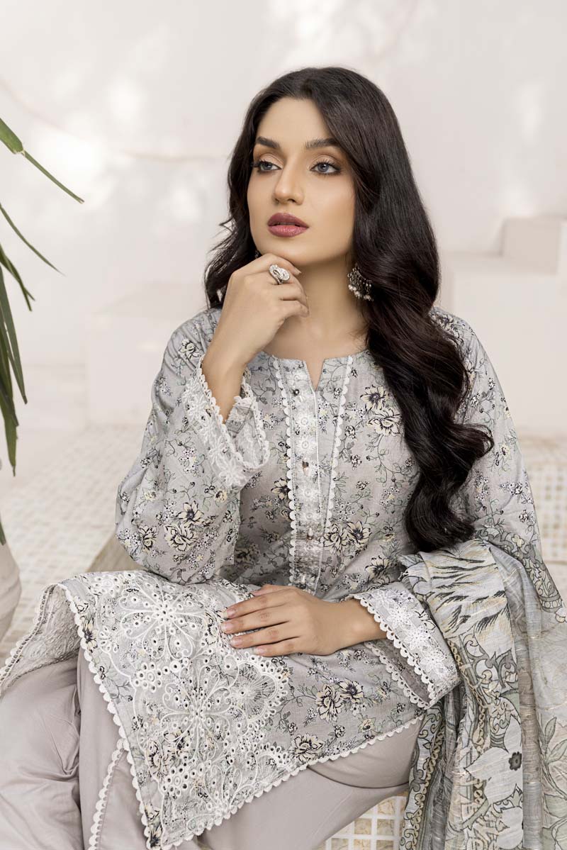 Sehar Floral Summer Lawn Suit With Tulip Salwar PK05 - Desi Posh