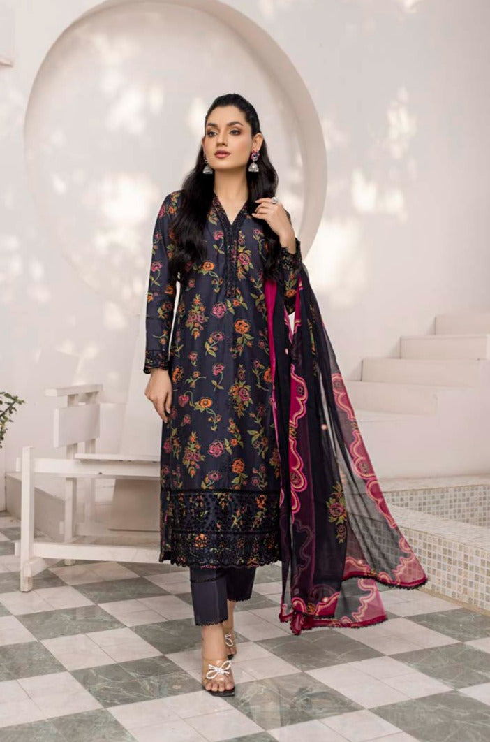 Sehar Floral Summer Lawn Suit With Digital Print Net Dupatta PK33 - Desi Posh