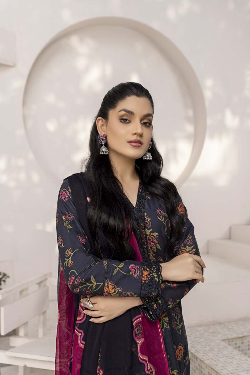 Sehar Floral Summer Lawn Suit With Digital Print Net Dupatta PK33 - Desi Posh