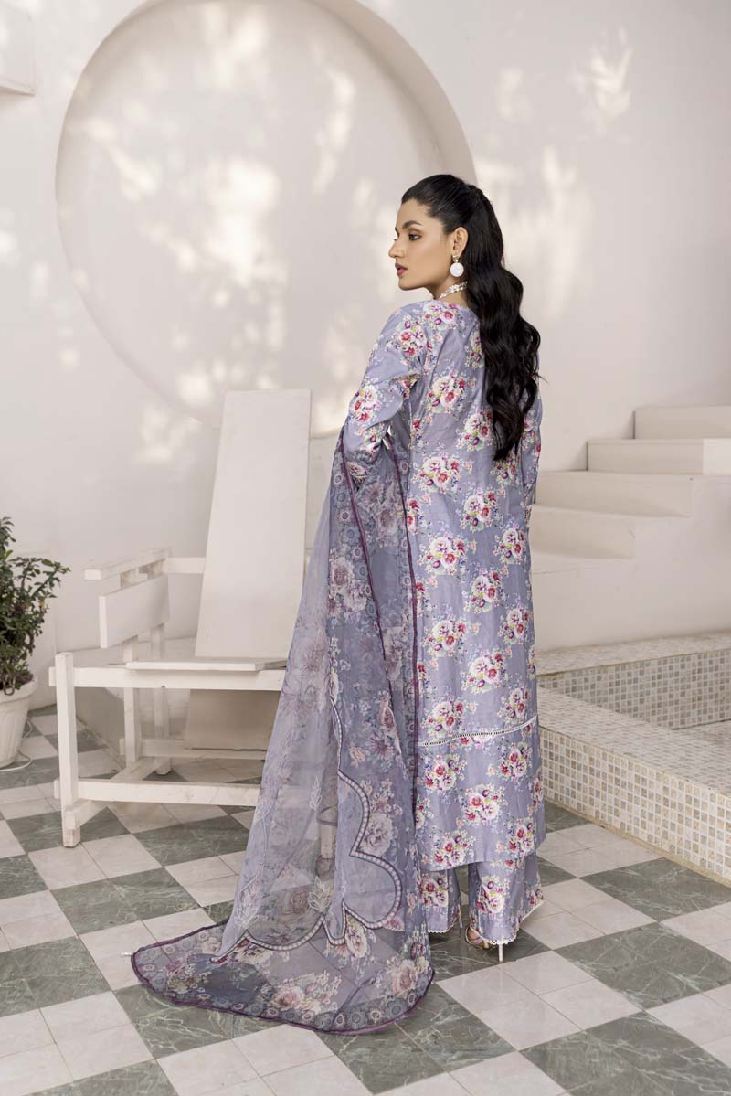 Sehar Floral Summer Lawn Suit With Digital Print Net Dupatta PK03 - Desi Posh