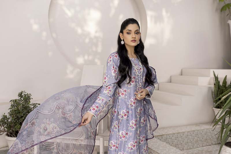 Sehar Floral Summer Lawn Suit With Digital Print Net Dupatta PK03 - Desi Posh