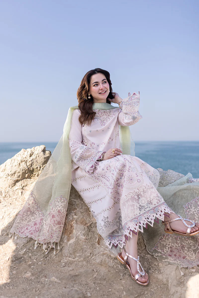 Qalamkar Inspired Chikan Kari 3 Piece Outfit With Net Dupatta FP-08 NIA - Desi Posh