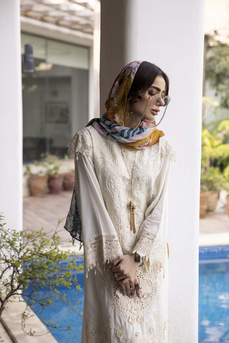 Ivana Luxury Cream Chikan Kari Desi Eid Outfit SIG05 - Desi Posh