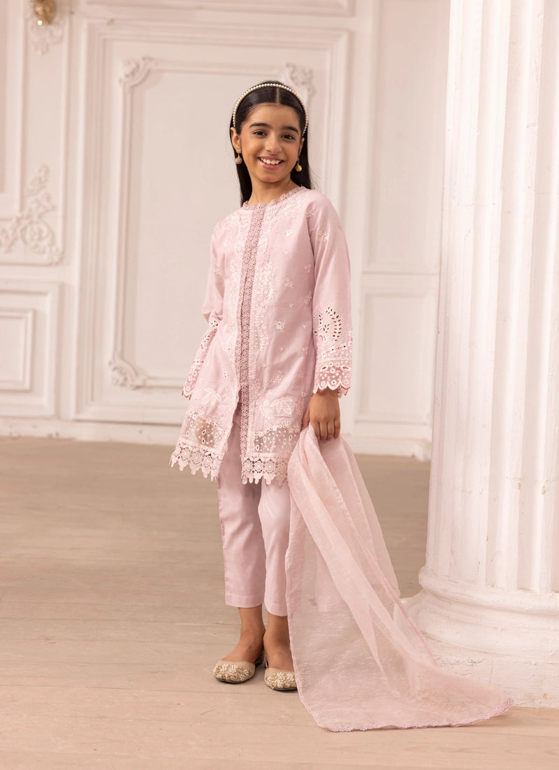 Qalamkar Sahil Inspired Mummy & Me Girls 3 Piece Outfit FK10 Pink