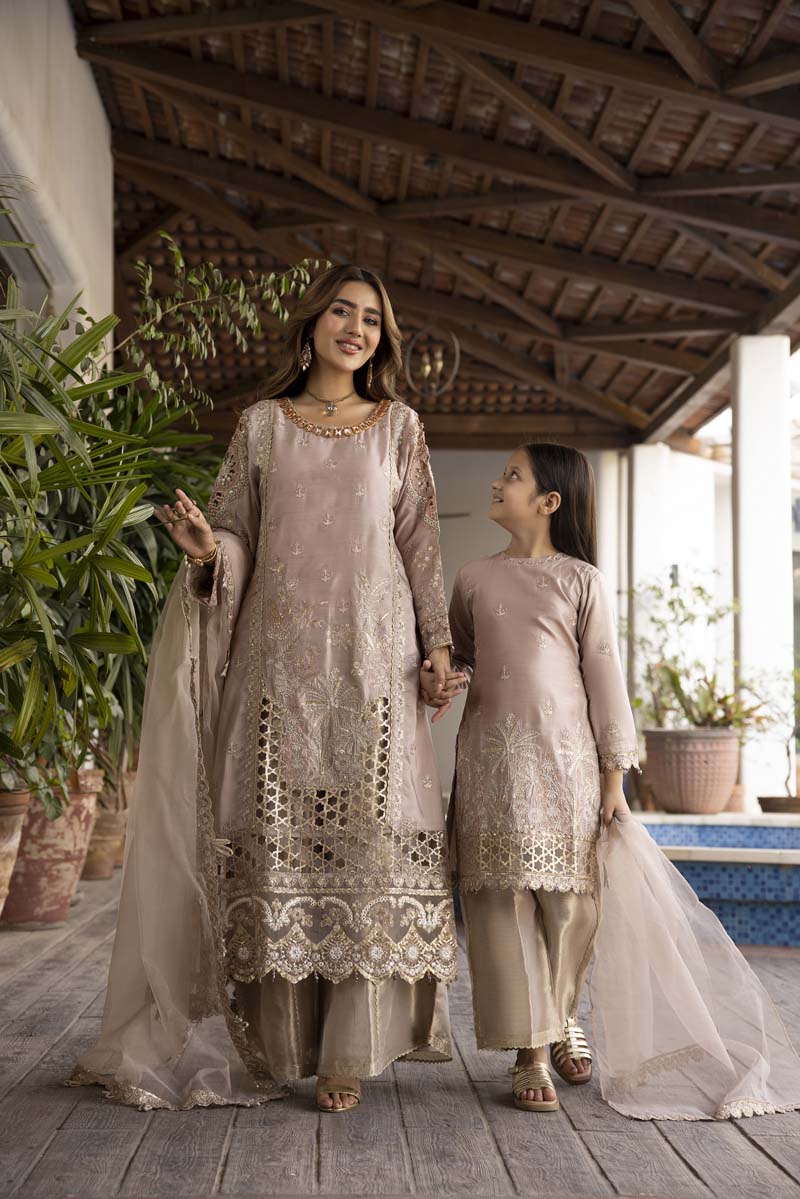 Ivana Mummy & Me Kids Light Lilac Silk Viscose Eid Outfit 2424K - Desi Posh