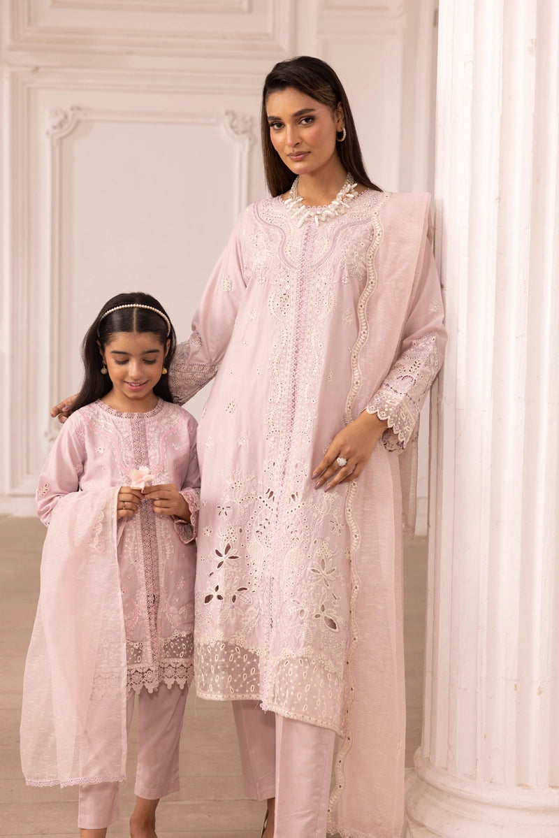 Qalamkar Sahil Inspired Mummy & Me Girls 3 Piece Outfit FK10 Pink