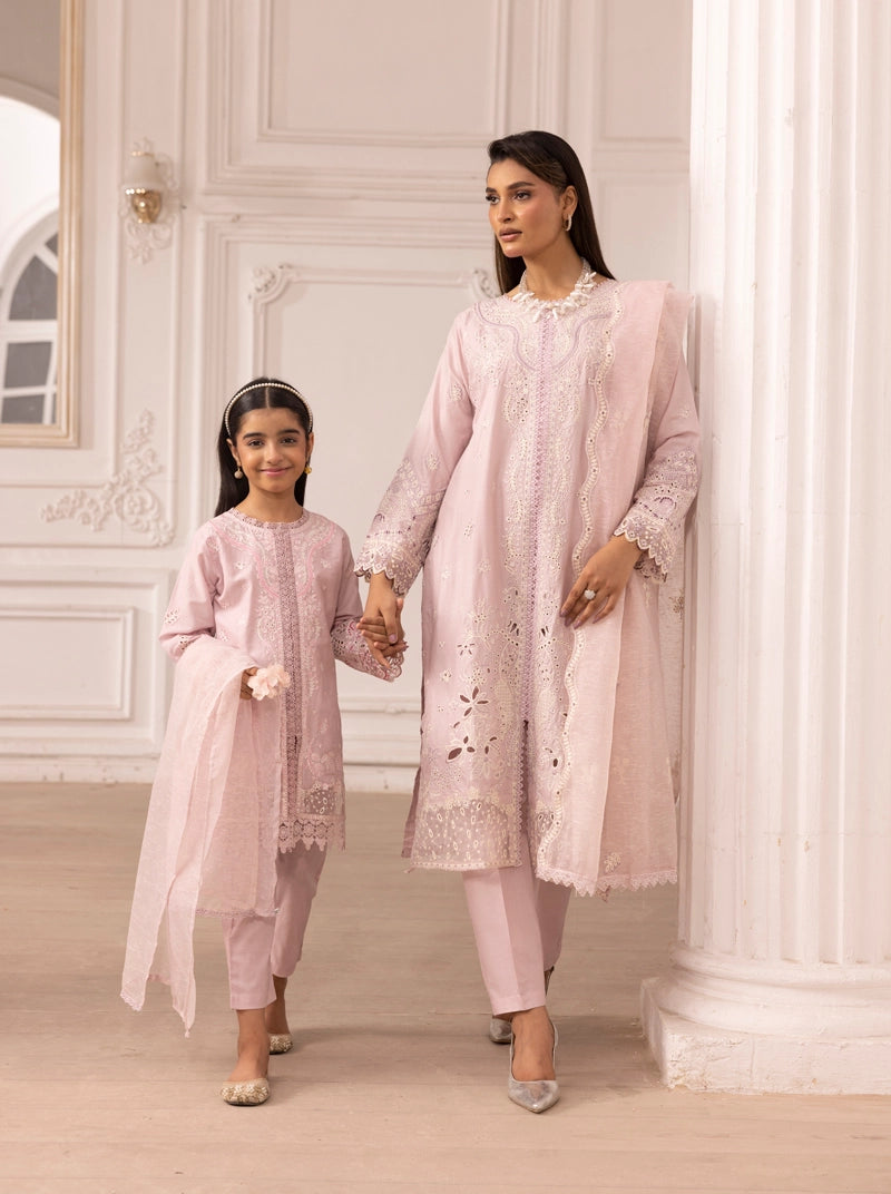 Qalamkar Sahil Inspired Mummy & Me Ladies 3 Piece Outfit FK10 Pink