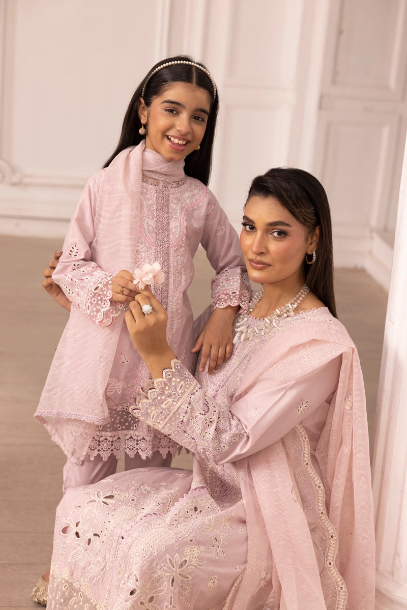 Qalamkar Sahil Inspired Mummy & Me Ladies 3 Piece Outfit FK10 Pink