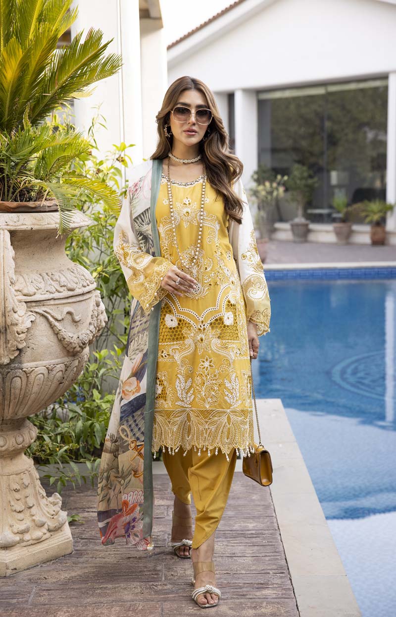 Ivana Luxury Mustard Chikan Kari Tulip Salwar Eid Outfit SIG01 - Desi Posh
