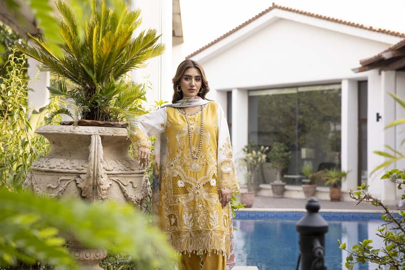 Ivana Luxury Mustard Chikan Kari Tulip Salwar Eid Outfit SIG01 - Desi Posh