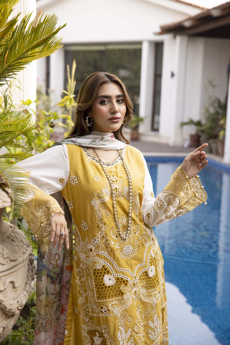 Ivana Luxury Mustard Chikan Kari Tulip Salwar Eid Outfit SIG01 - Desi Posh