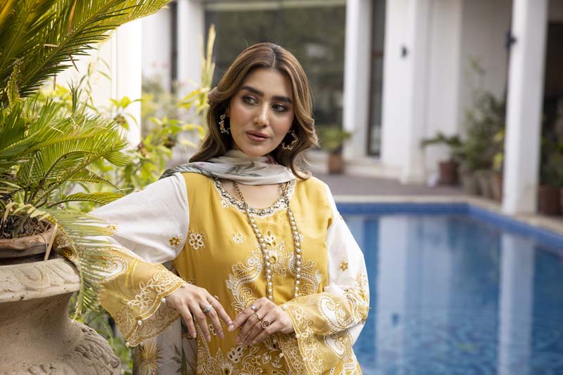 Ivana Luxury Mustard Chikan Kari Tulip Salwar Eid Outfit SIG01 - Desi Posh