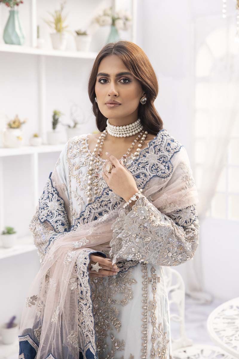 Imrozia Premium Inspired Embroidered 3 Piece Ice Wedding Outfit - Desi Posh