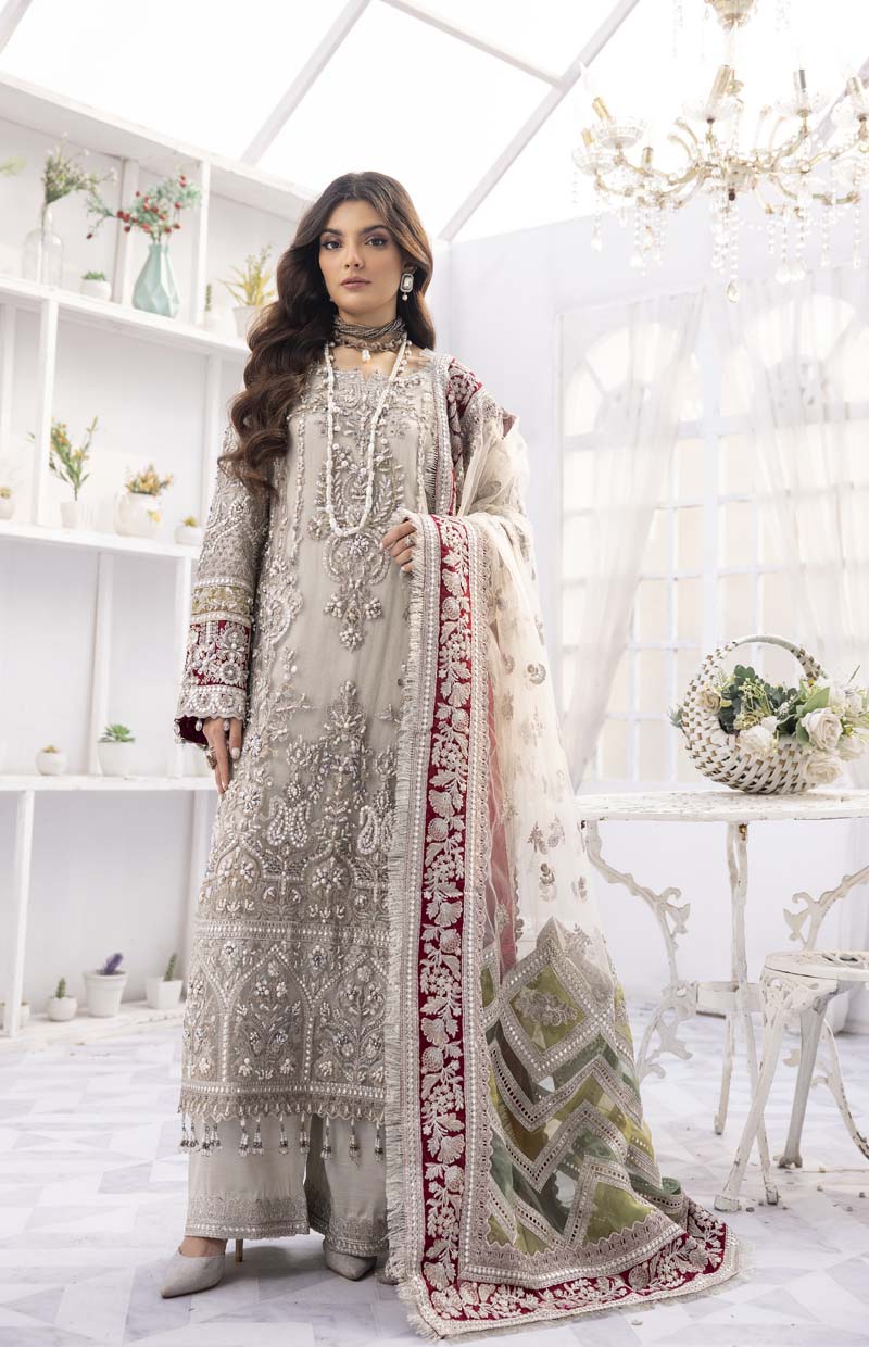 Imrozia Premium Inspired Embroidered Ice Mint 3 Piece Wedding Outfit - Desi Posh