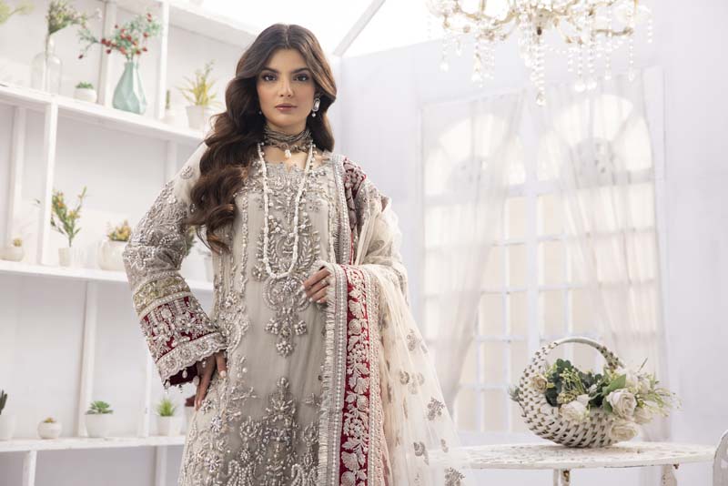 Imrozia Premium Inspired Embroidered Ice Mint 3 Piece Wedding Outfit - Desi Posh