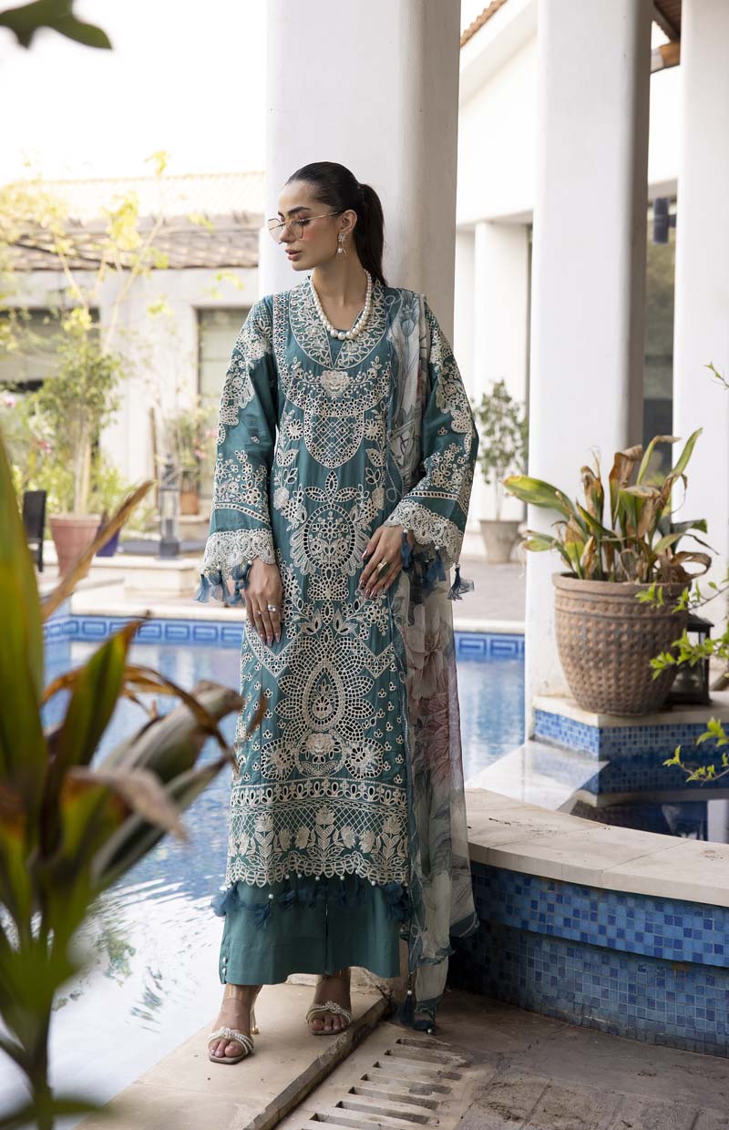 Ivana Luxury Teal Green Chikan Kari Desi Eid Outfit SIG02 - Desi Posh
