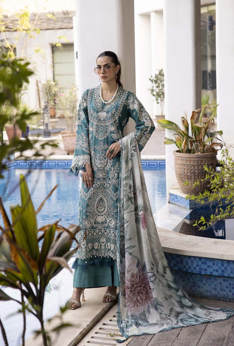 Ivana Luxury Teal Green Chikan Kari Desi Eid Outfit SIG02 - Desi Posh