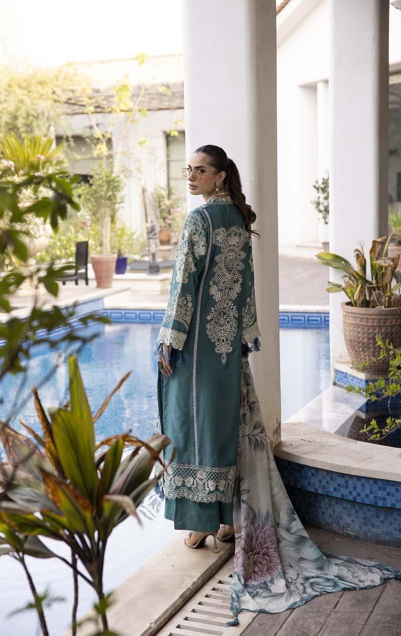 Ivana Luxury Teal Green Chikan Kari Desi Eid Outfit SIG02 - Desi Posh