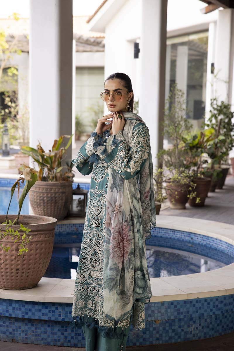 Ivana Luxury Teal Green Chikan Kari Desi Eid Outfit SIG02 - Desi Posh
