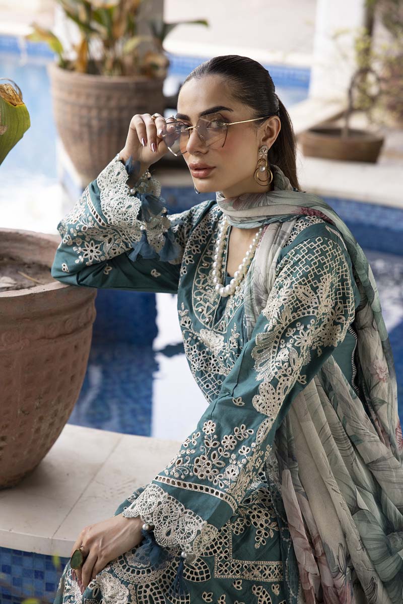 Ivana Luxury Teal Green Chikan Kari Desi Eid Outfit SIG02 - Desi Posh
