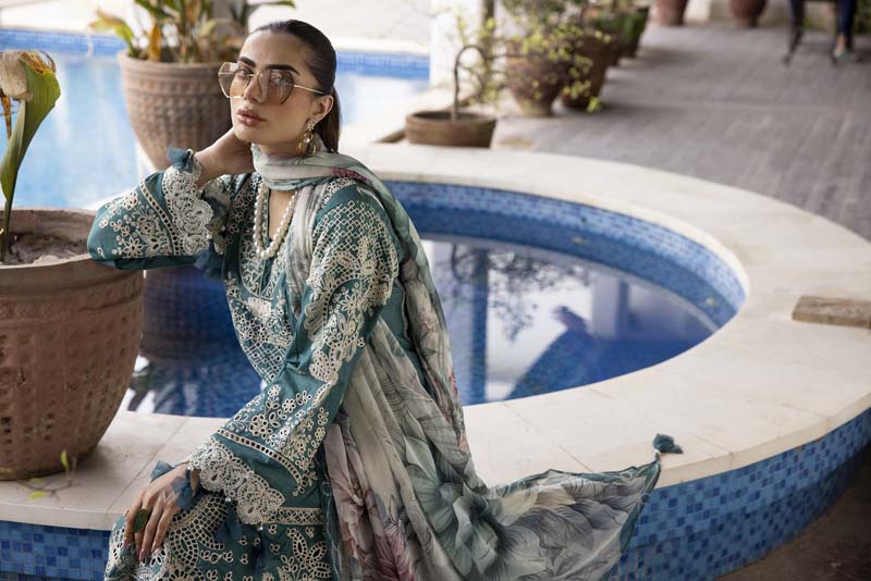 Ivana Luxury Teal Green Chikan Kari Desi Eid Outfit SIG02 - Desi Posh