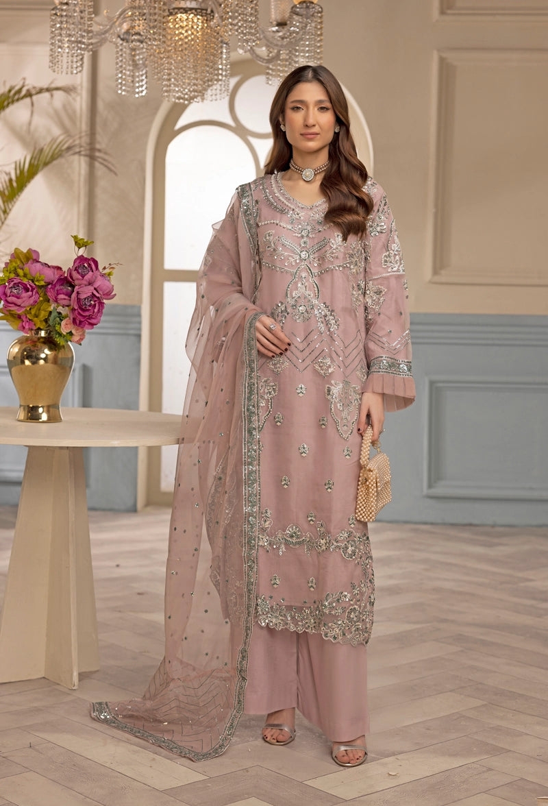 Khoobsurat by Simrans Ladies Designer Organza Party Outfit Pink - Desi Posh