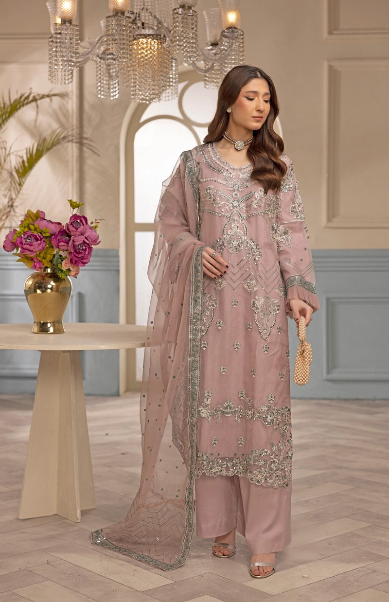 Khoobsurat by Simrans Ladies Designer Organza Party Outfit Pink - Desi Posh