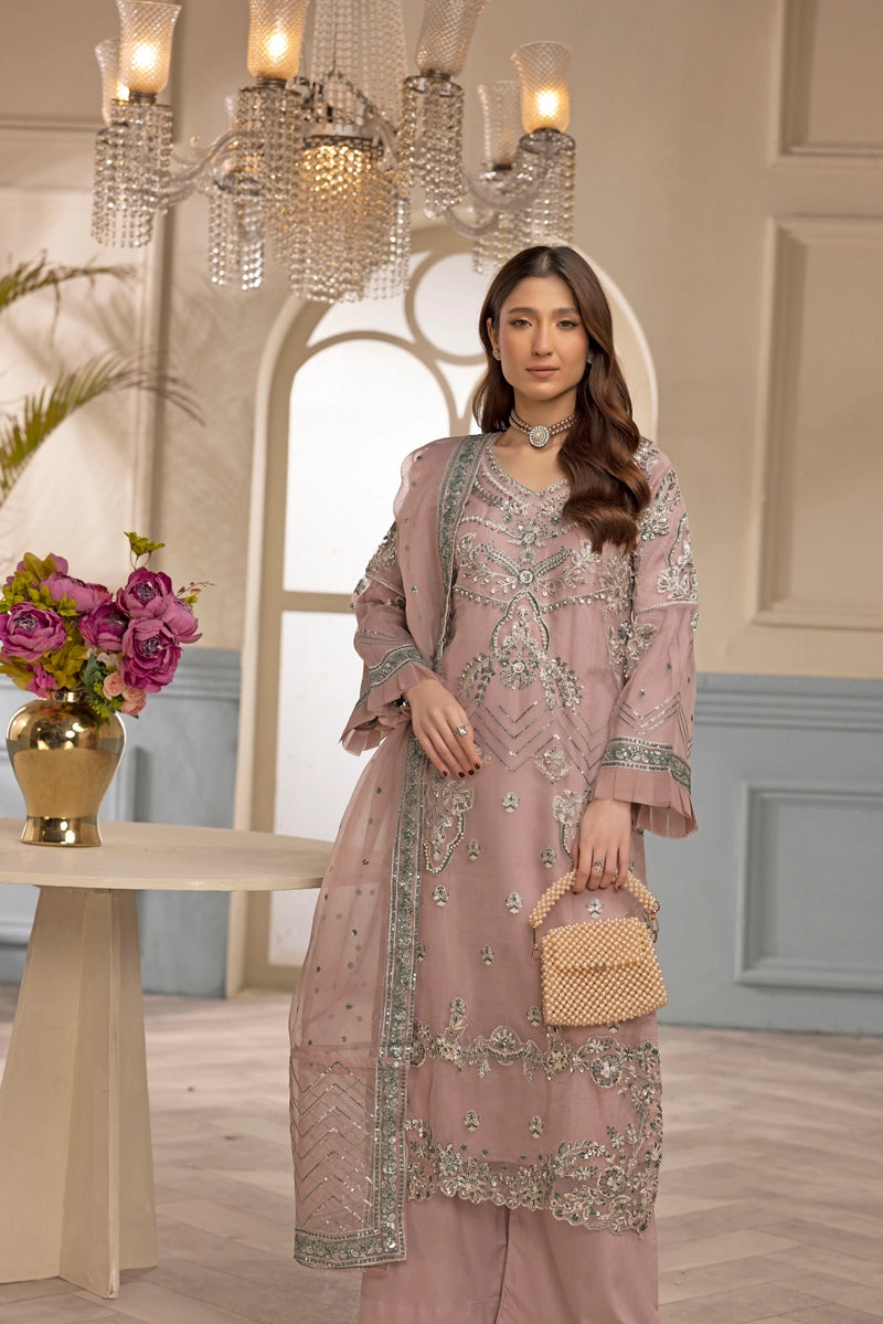 Khoobsurat by Simrans Ladies Designer Organza Party Outfit Pink - Desi Posh